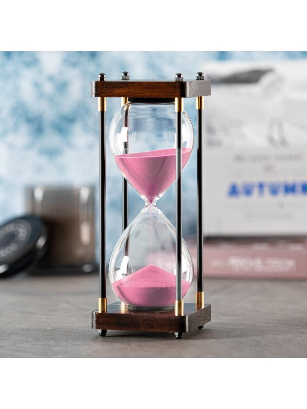 Large 60-Minute Hourglass Timer | Decorative Wood Sand Clock for Home & Office